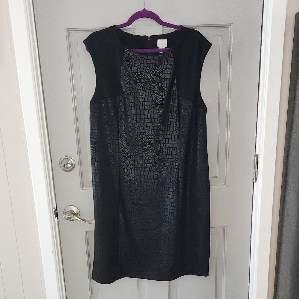 Chico's Black Croc-Texture Faux Leather Knee-Length Dress. Sz 16 (Chico's Sz. 3)
